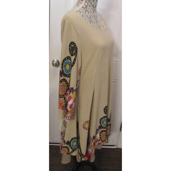 Ice Silk Vintage Dress Boho Long Sleeve Lined Floral Print Womens Size 2XL - Picture 6 of 7